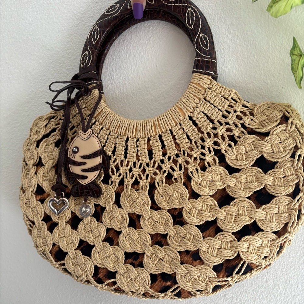 Brighton Woven Straw Bag with Black and Brown Details